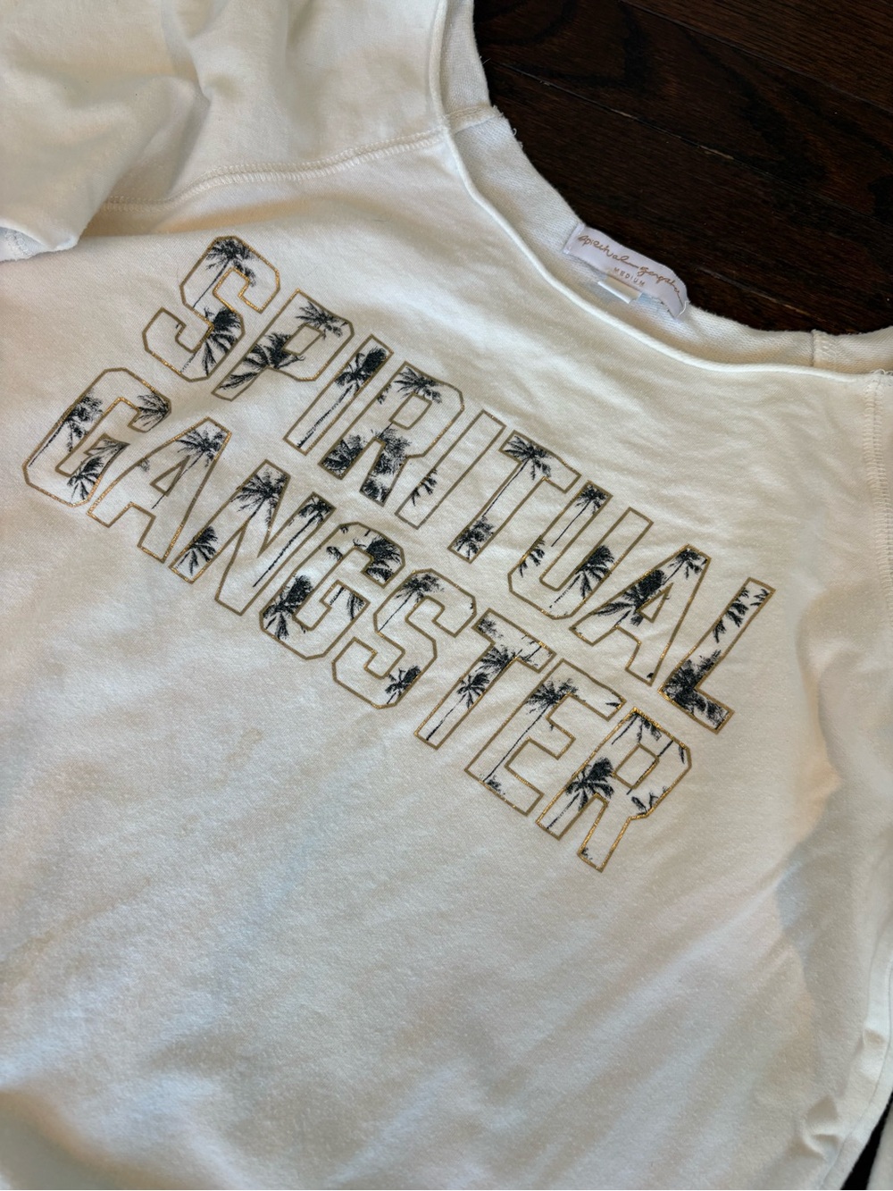 Spiritual Gangster Women's White off shoulder  Sweatshirt - Picture 2 of 5